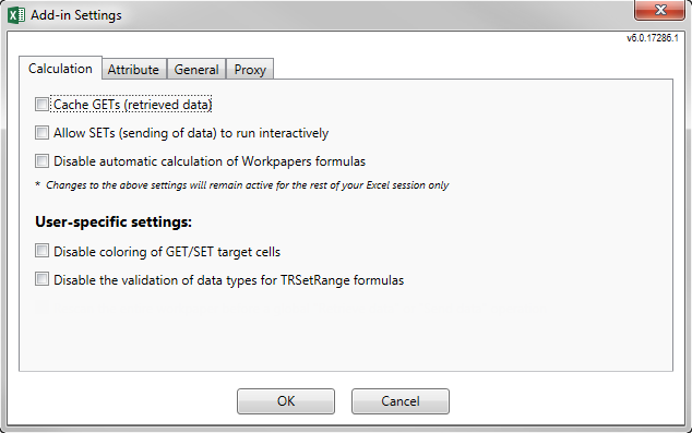 Screen capture showing the options under the Calculation tab.